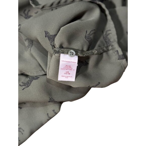 Faden Glory Womens L Shirt Green Zebra Print Button-Up Long Sleeve Blouse - Picture 7 of 11